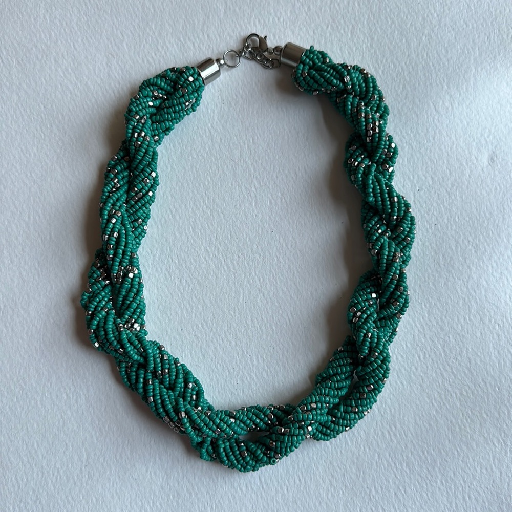 18” Beaded Necklace, Turquoise and Silver